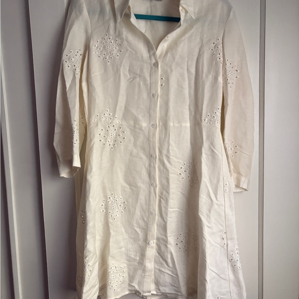 Zara Eyelet button down Dress Cream